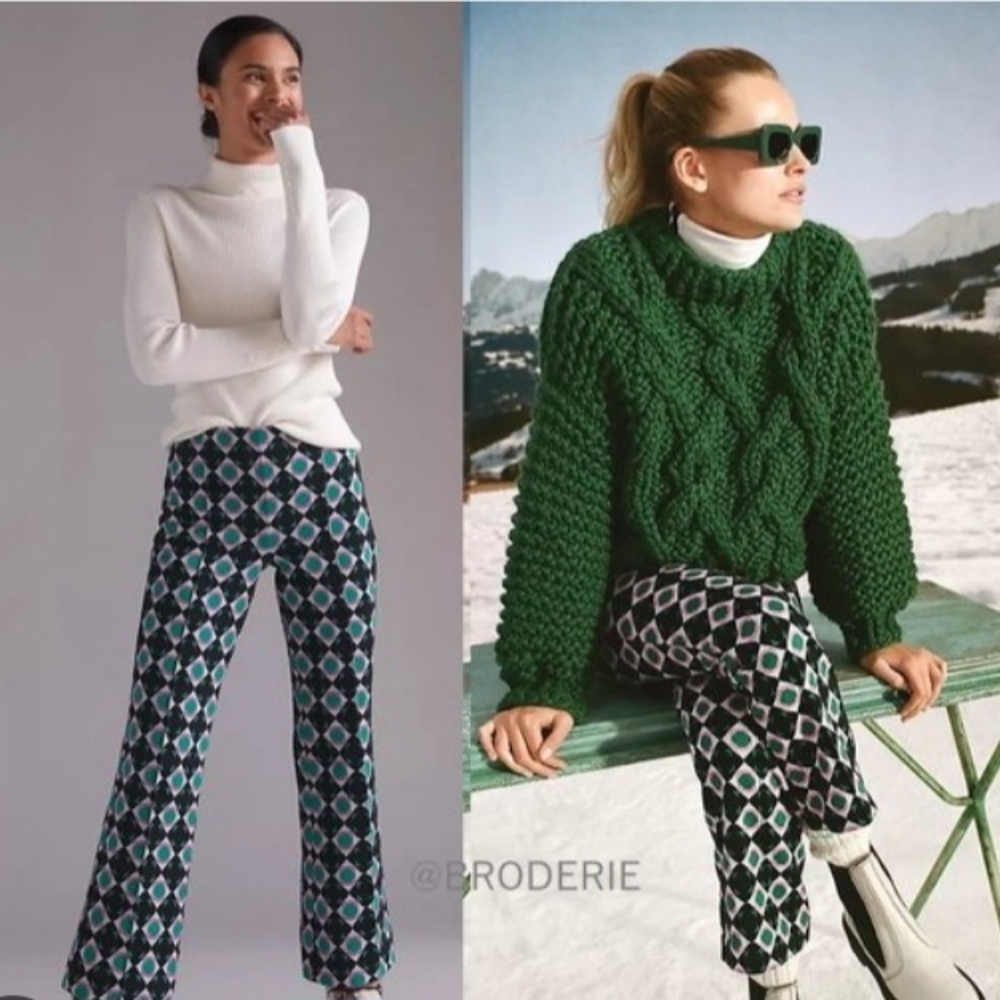 Anthropologie Maeve Margot Kick Crop Flare Ponte Knit Pant Sixe XS Mod Retro